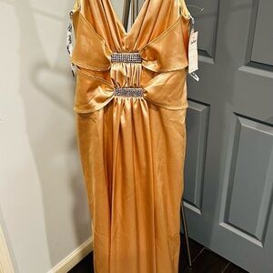 Gold Embellished Ruched Cocktail Gown